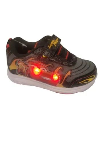 Disney Cars Boy's Lighted Athletic Sneaker, Black/Grey (Toddler, Little Kid)