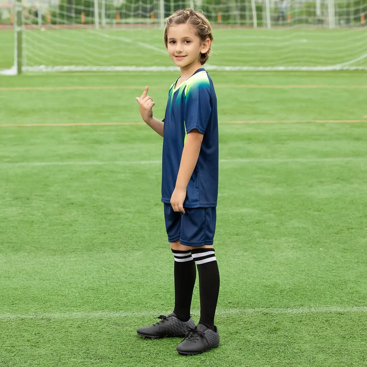 JABASIC Kids Outdoor Soccer Cleats Athletic Firm Ground Football Shoes (2,Black)