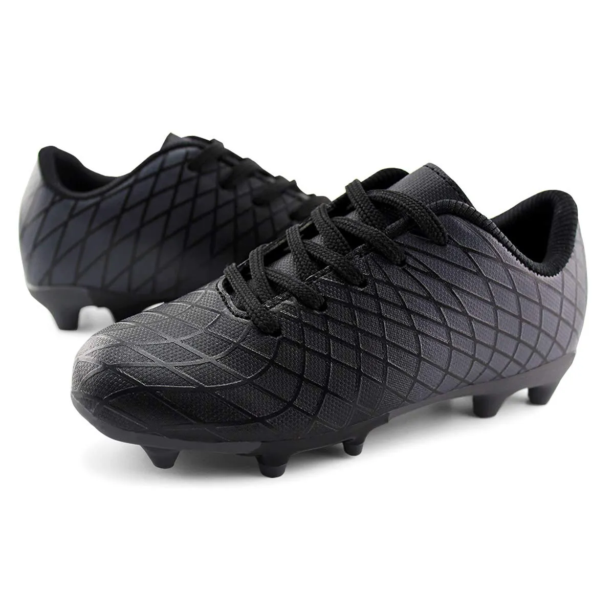 JABASIC Kids Outdoor Soccer Cleats Athletic Firm Ground Football Shoes (2,Black)
