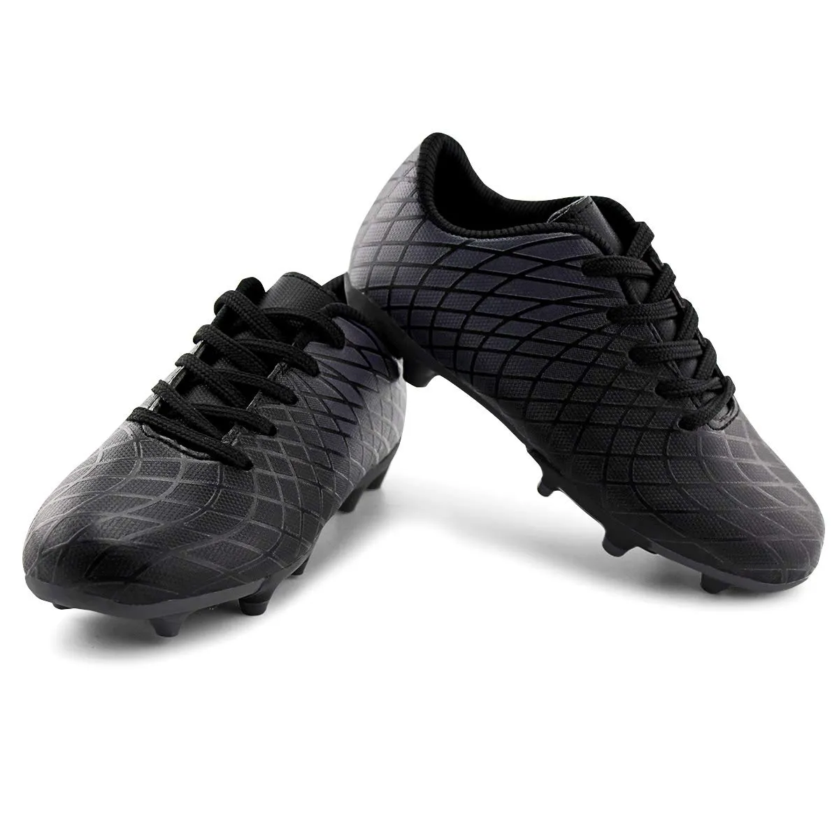 JABASIC Kids Outdoor Soccer Cleats Athletic Firm Ground Football Shoes (2,Black)