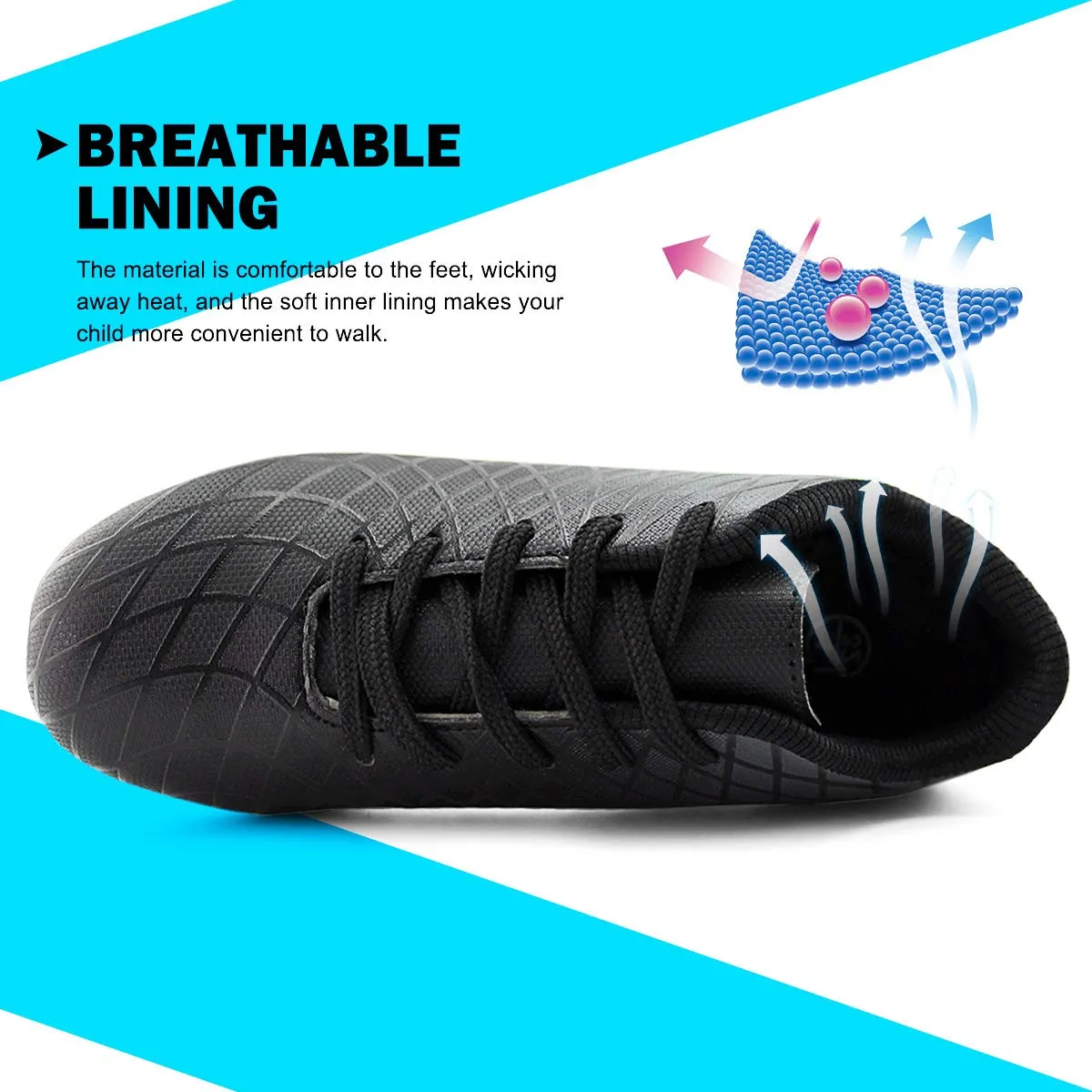 JABASIC Kids Outdoor Soccer Cleats Athletic Firm Ground Football Shoes (2,Black)