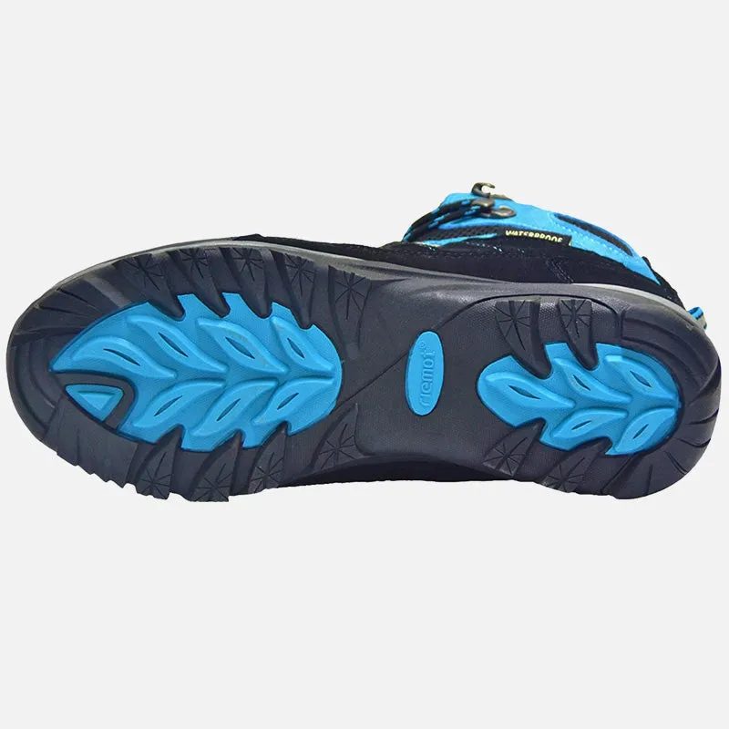 riemot Walking Boots for Men Blue Fully Waterproof High Rise Outdoor Hiking Shoes